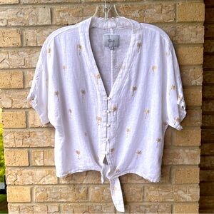 Rails “Thea” Golden Palms Tie Hem Linen Top
